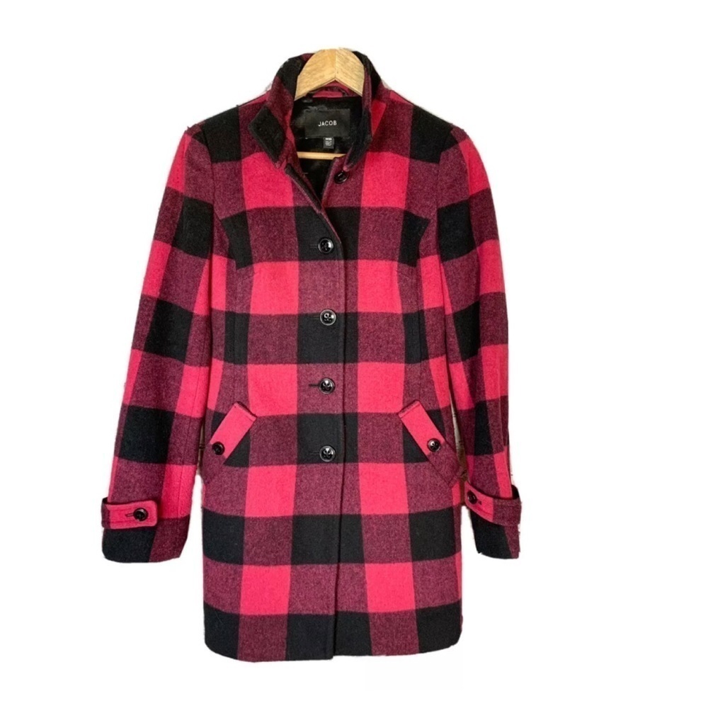 Jacob Pink/Black Buffalo Check Peacoat EUC - Picture 2 of 13